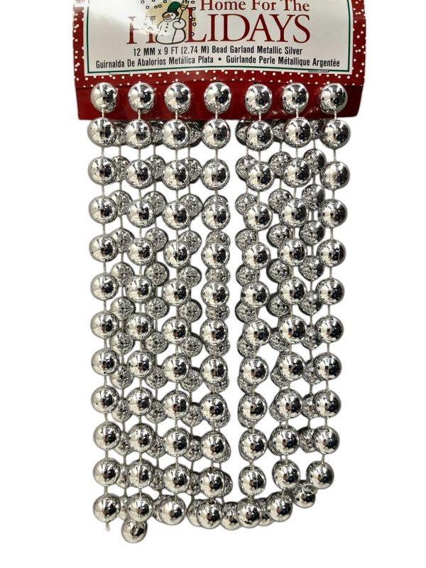 12mm 9&#39; Bead Garland Silver