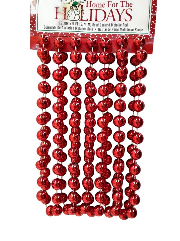 12mm 9&#39; Bead Garland Red