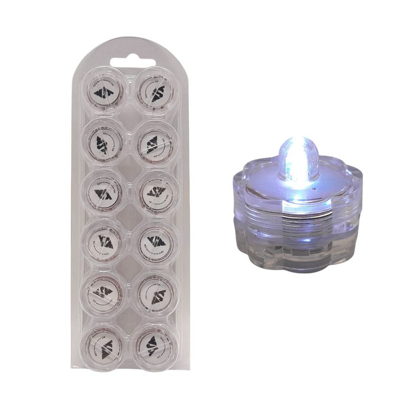 12pc 1.25&quot;x1.125&quot; Led Submersible Round Floral Tealights White