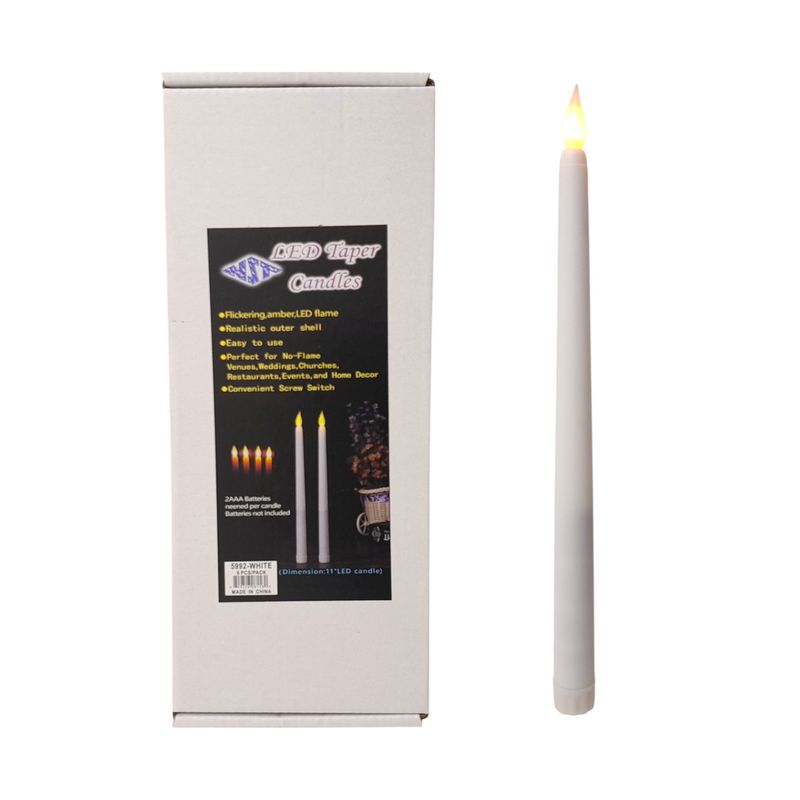 6pc 11&quot; Led Flickering Taper Candle White