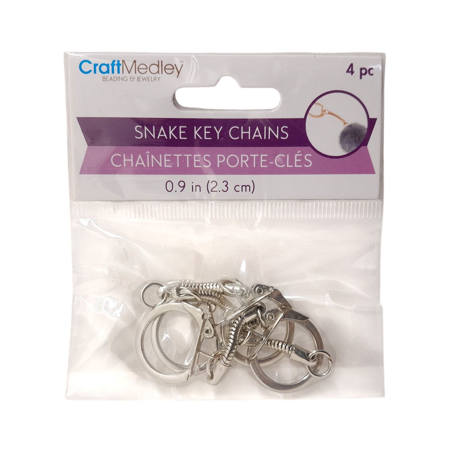 4pc 1" Snake Key Chains Silver