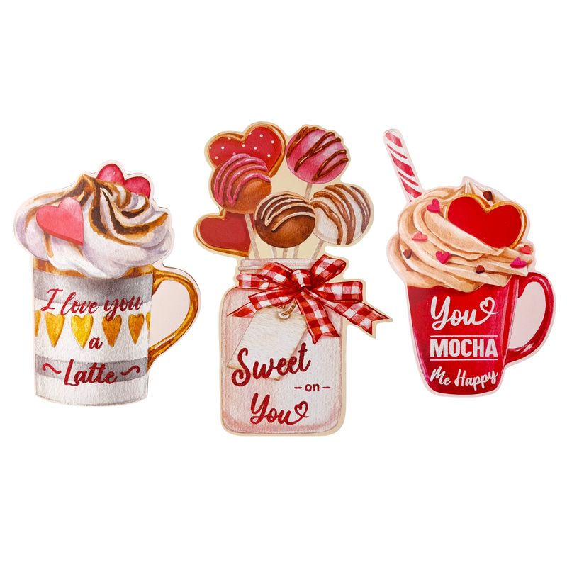 6.5&quot;-8&quot; MDF Valentine Easel Back Sweet Treat Table Décor w/Glitter Font Assorted