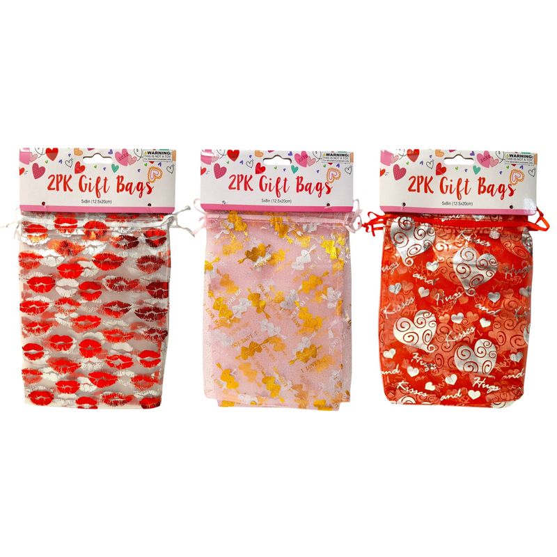 2pc 5&quot;x8&quot; Valentine Gift Bags Assorted