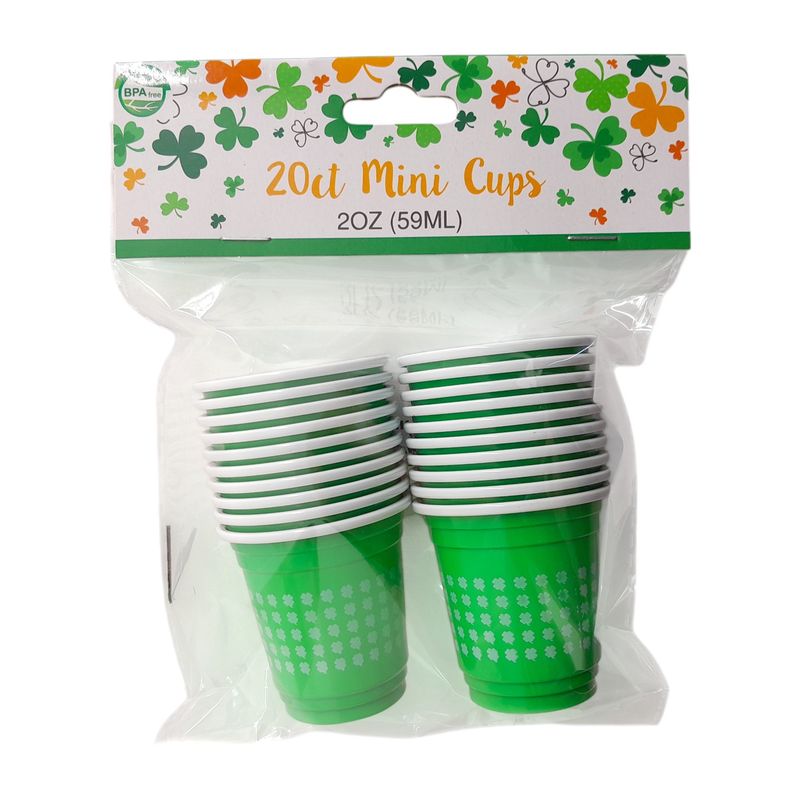 20pc 2oz Mini Cups w/ Shamrock Print Green