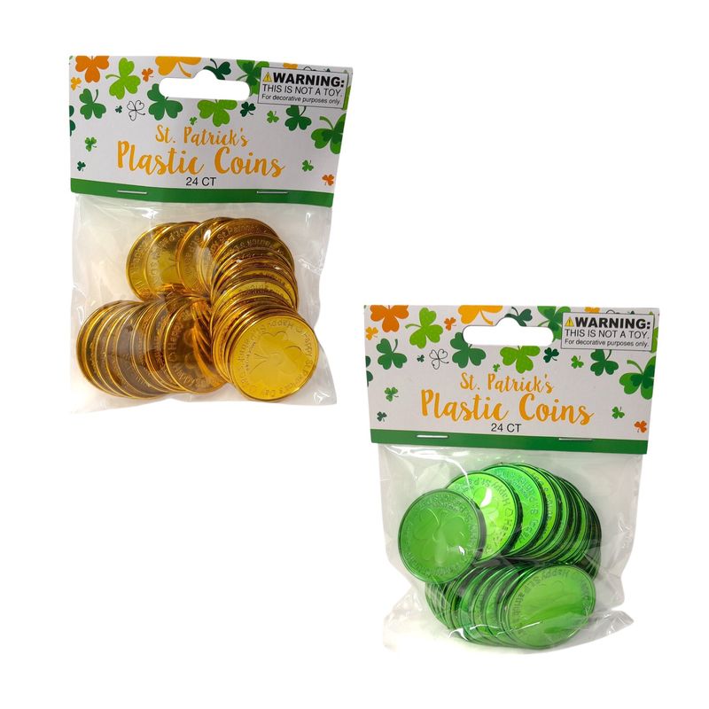 24pc 1.37&quot; St. Patrick&#39;s Plastic Coins Assorted