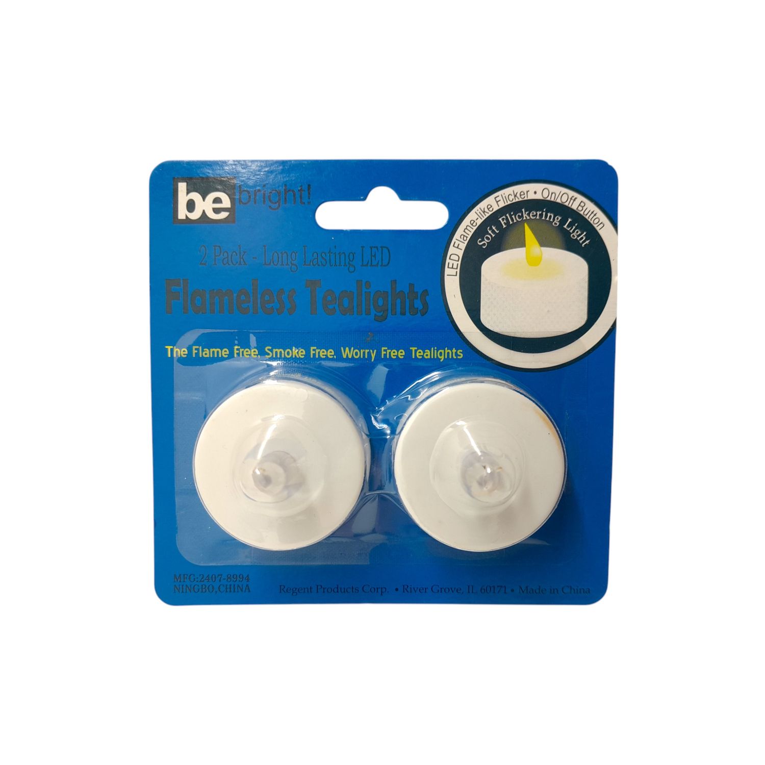 2pc LED Flicker Flame Tea Lights White