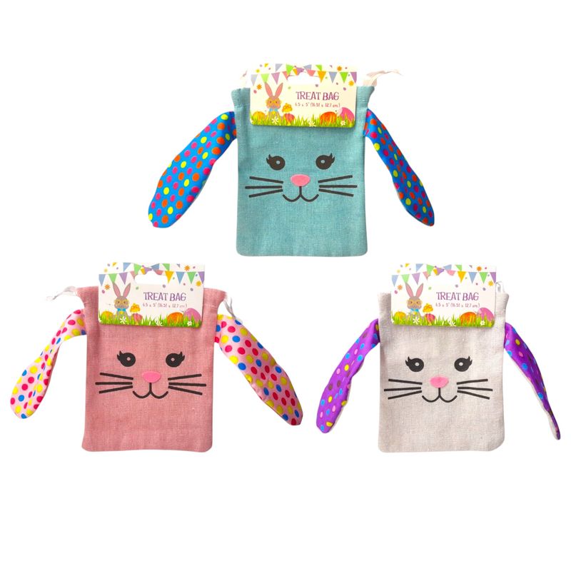 5&quot;x6.5&quot; Drawstring Burlap Bunny Treat Bag Assorted