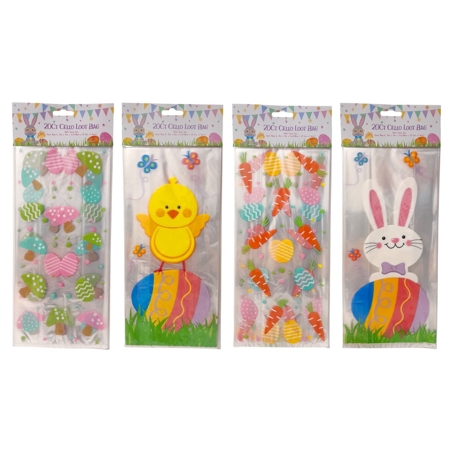 20pc 11&quot;x5&quot;x3&quot; Cellophane Easter Loot Bags w/Twist Ties Assorted