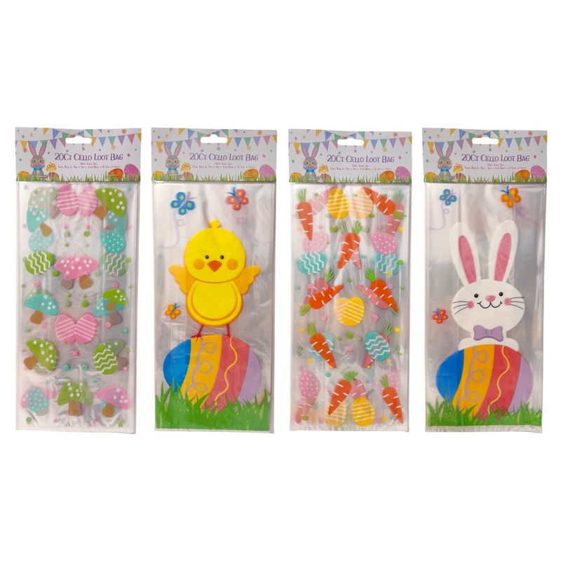 20pc 11&quot;x5&quot;x3&quot; Cellophane Easter Loot Bags w/Twist Ties Assorted