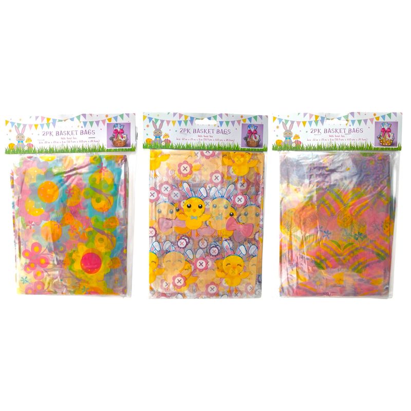 2pc 22&quot;x25&quot;x8&quot; Easter/Spring Cellophane Basket Bag Assorted