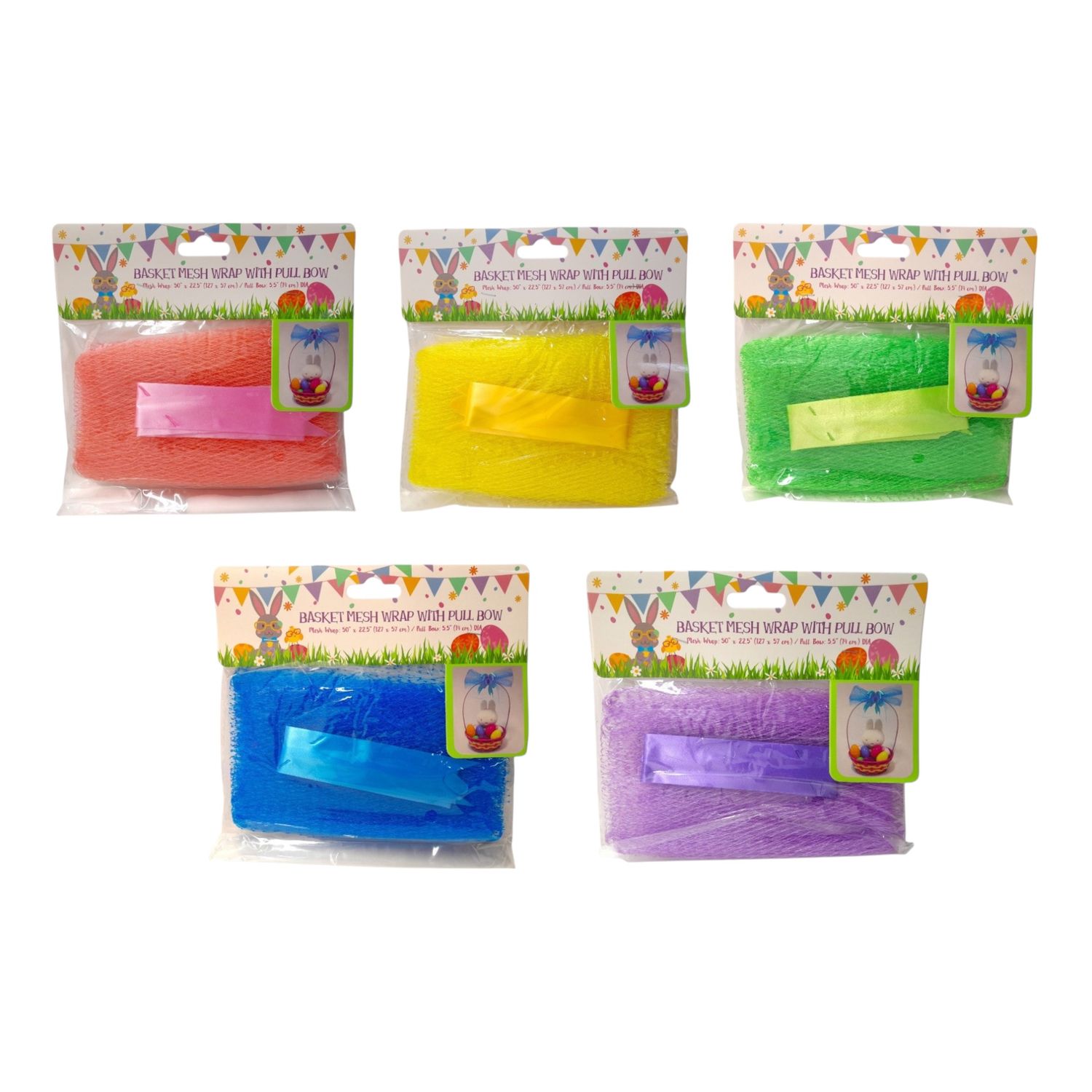 50&quot;x22.5&quot; Easter Basket Mesh Wrap w/Pull Bow Assorted