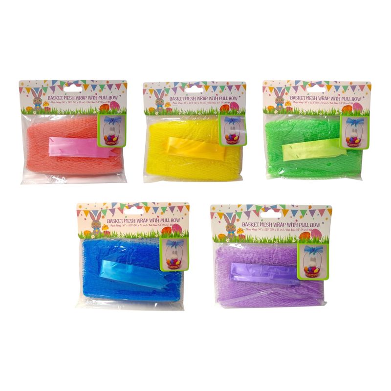 50&quot;x22.5&quot; Easter Basket Mesh Wrap w/Pull Bow Assorted