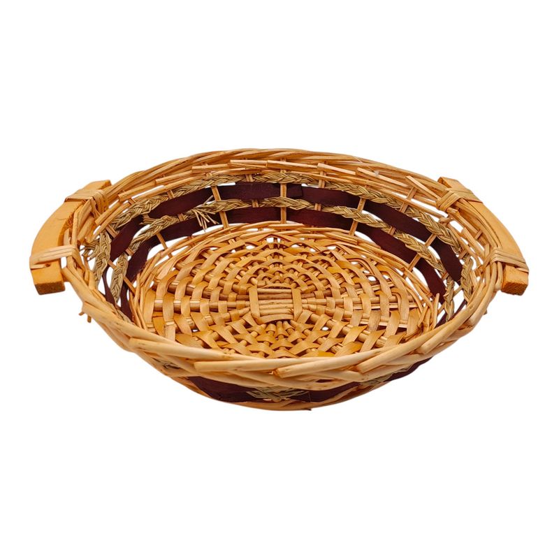 Double Handle Round Basket Natural/Dk. Brown Double Handle Round Basket Natural/Dk. Brown