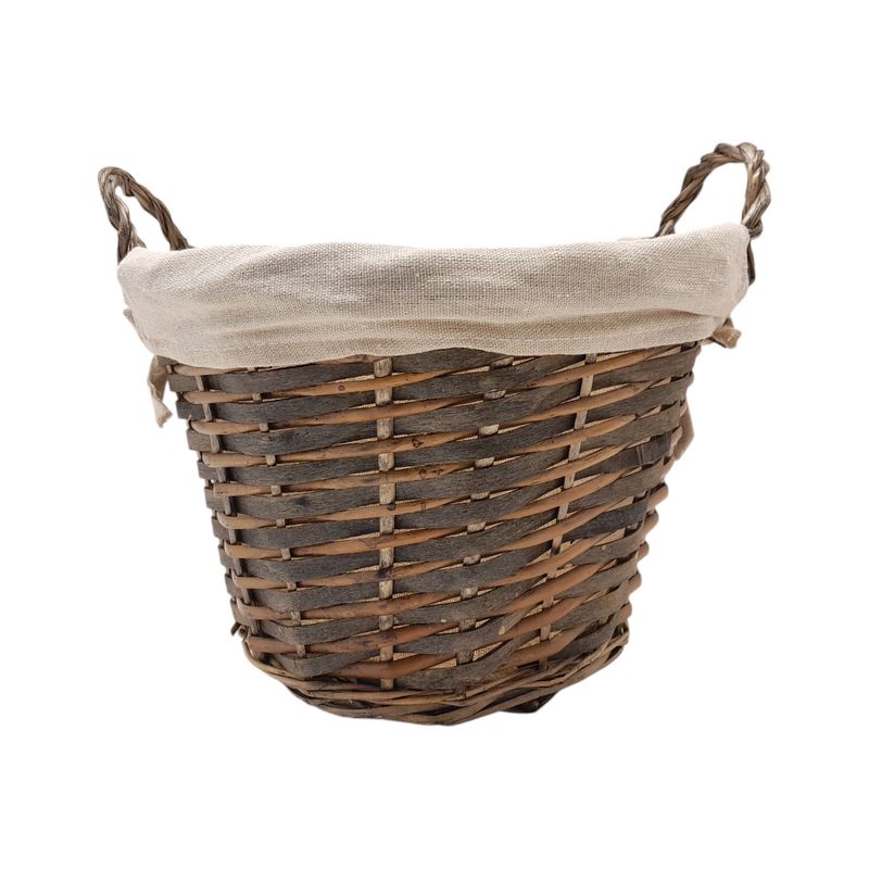 Double Handle Round Basket With Removable White Fabric Liner Brown (MD)