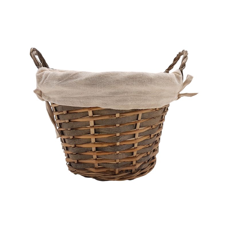 Double Handle Round Basket With Removable White Fabric Liner Brown (SM) Double Handle Round Basket With Removable White Fabric Liner Brown (SM)