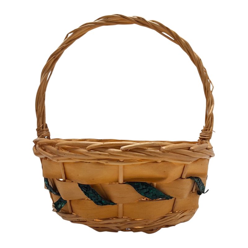 Single Handle Round Basket Natural/Green (MD) Single Handle Round Basket Natural/Green (MD)