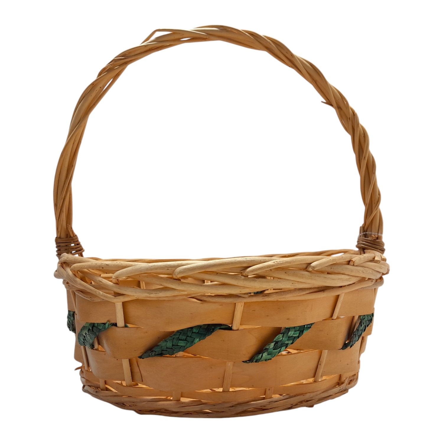 Single Handle Round Basket Natural/Green (LG)