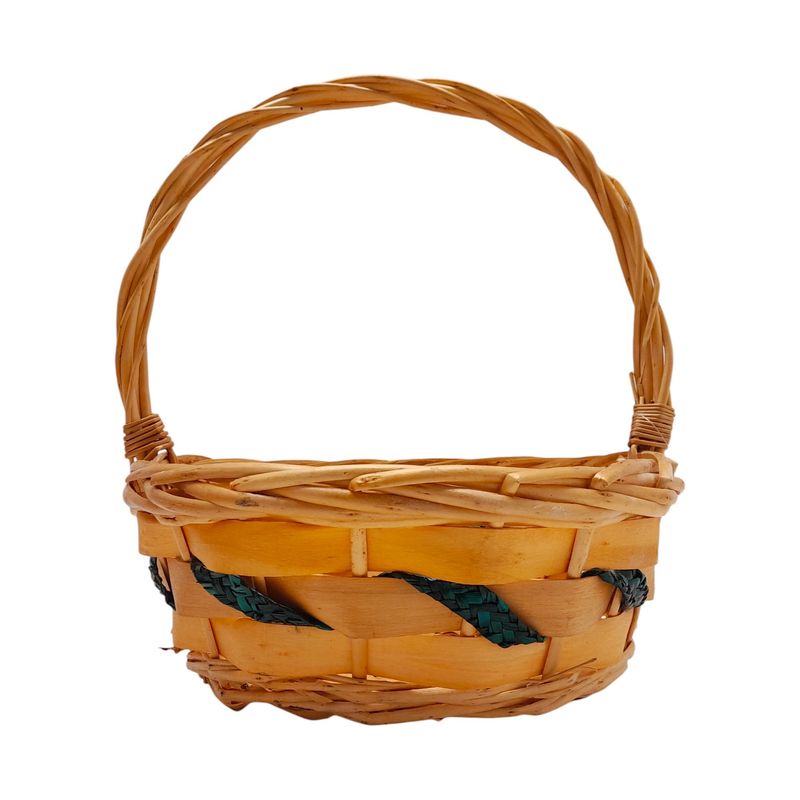 Single Handle Round Basket Natural/Green (SM) Single Handle Round Basket Natural/Green (SM)