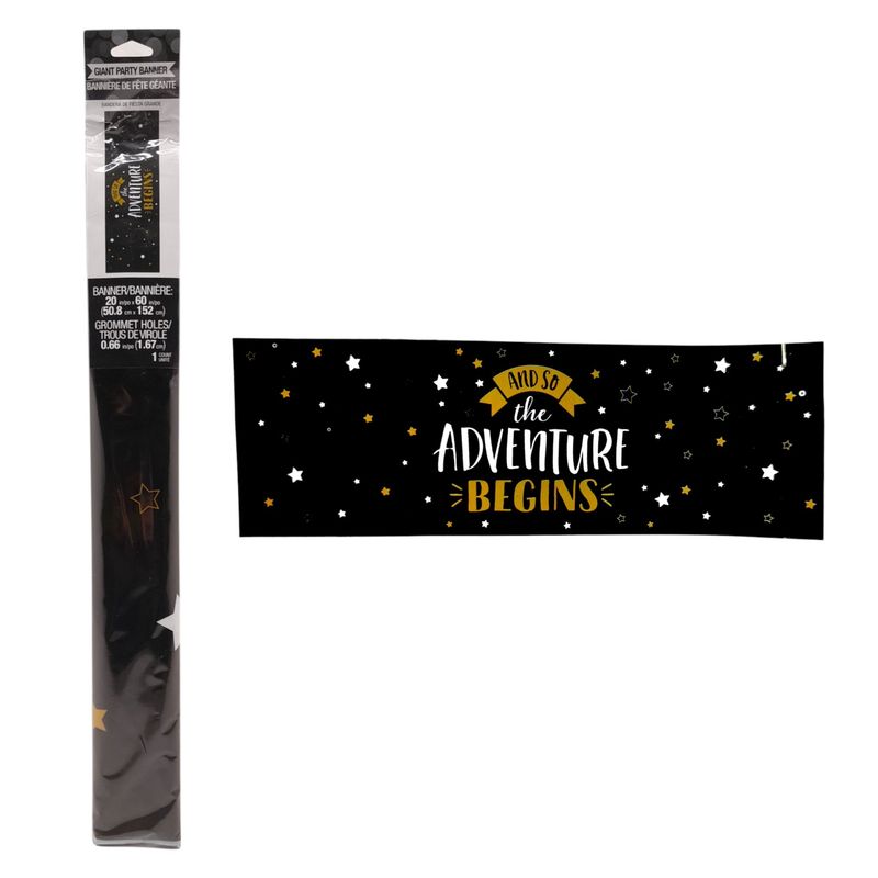 20&quot;x60&quot; Graduation Banner Gold/Black &quot;And So The Adventure Begins&quot;