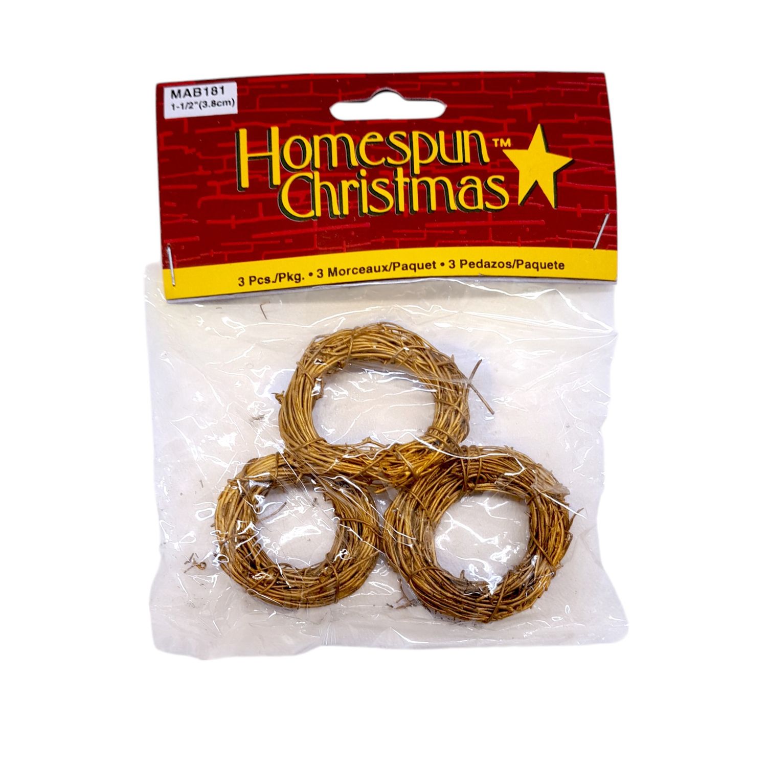 3pc 1.5&quot; Grapevine Wreaths Gold