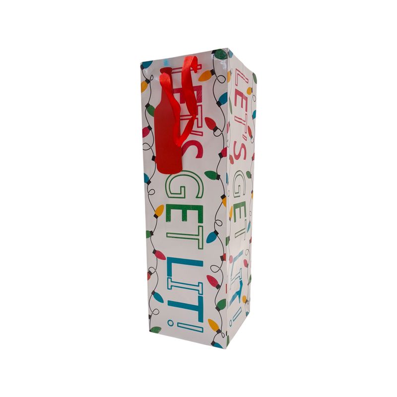 4.5"x4.5"x14" Christmas Bottle Bag w/Tag Assorted (1 Piece)