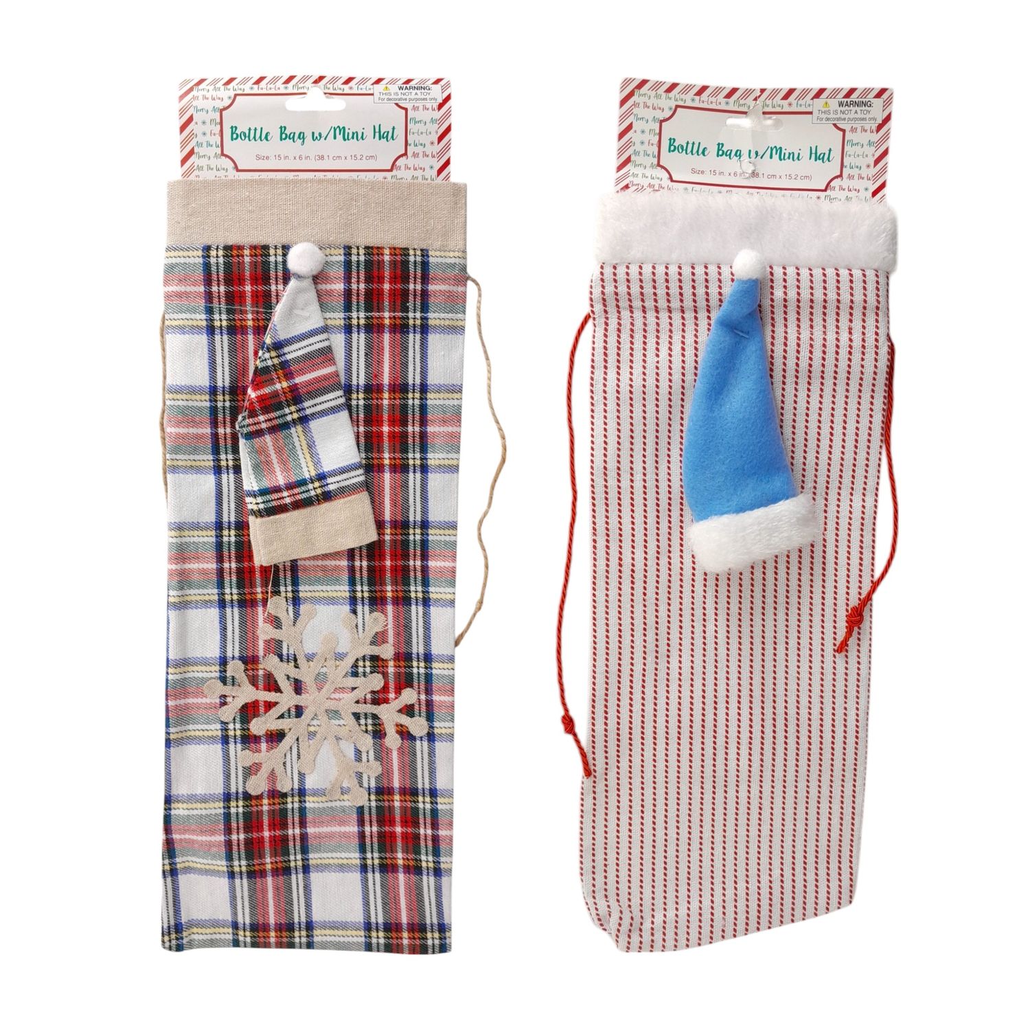6&quot;x15&quot; Christmas Bottle Bag w/Mini Hat Assorted