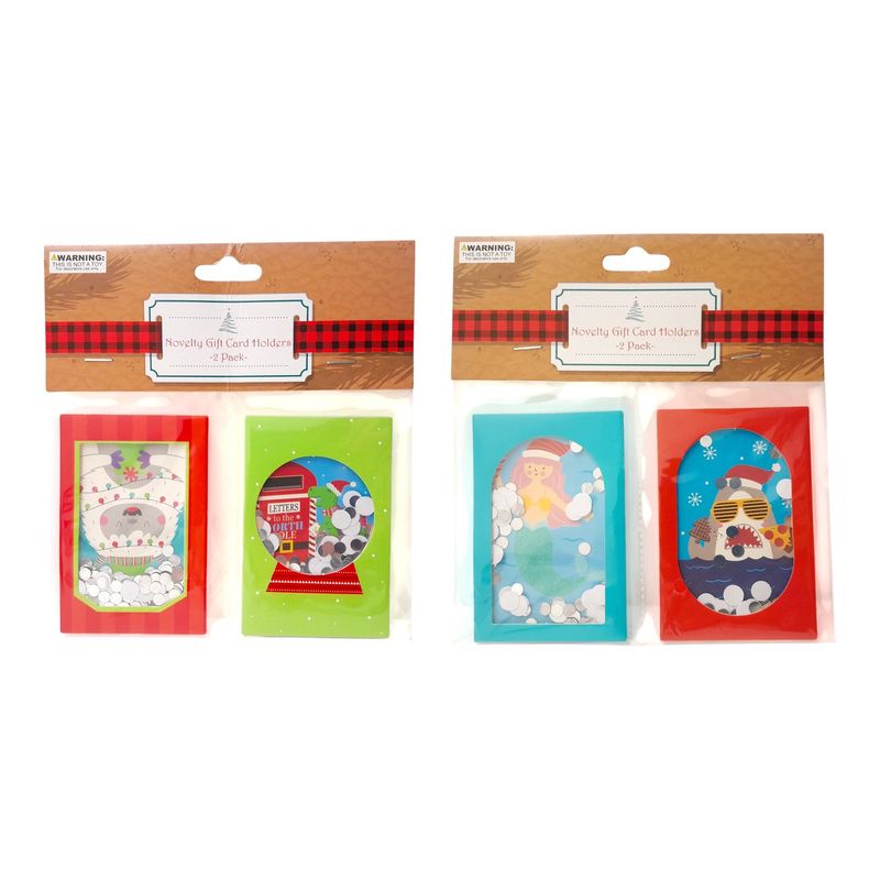 2pc Novelty Christmas Shaker Gift Card Holders Assorted