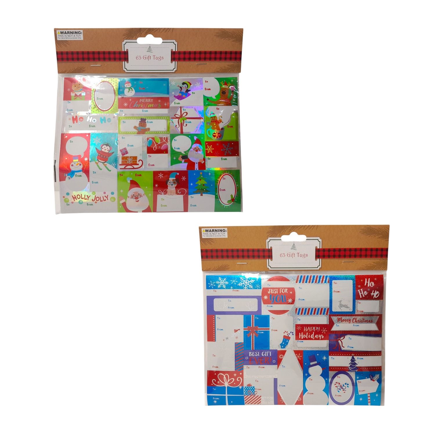 63pc Christmas Shimmer Foil Sticker Gift Tags Assorted