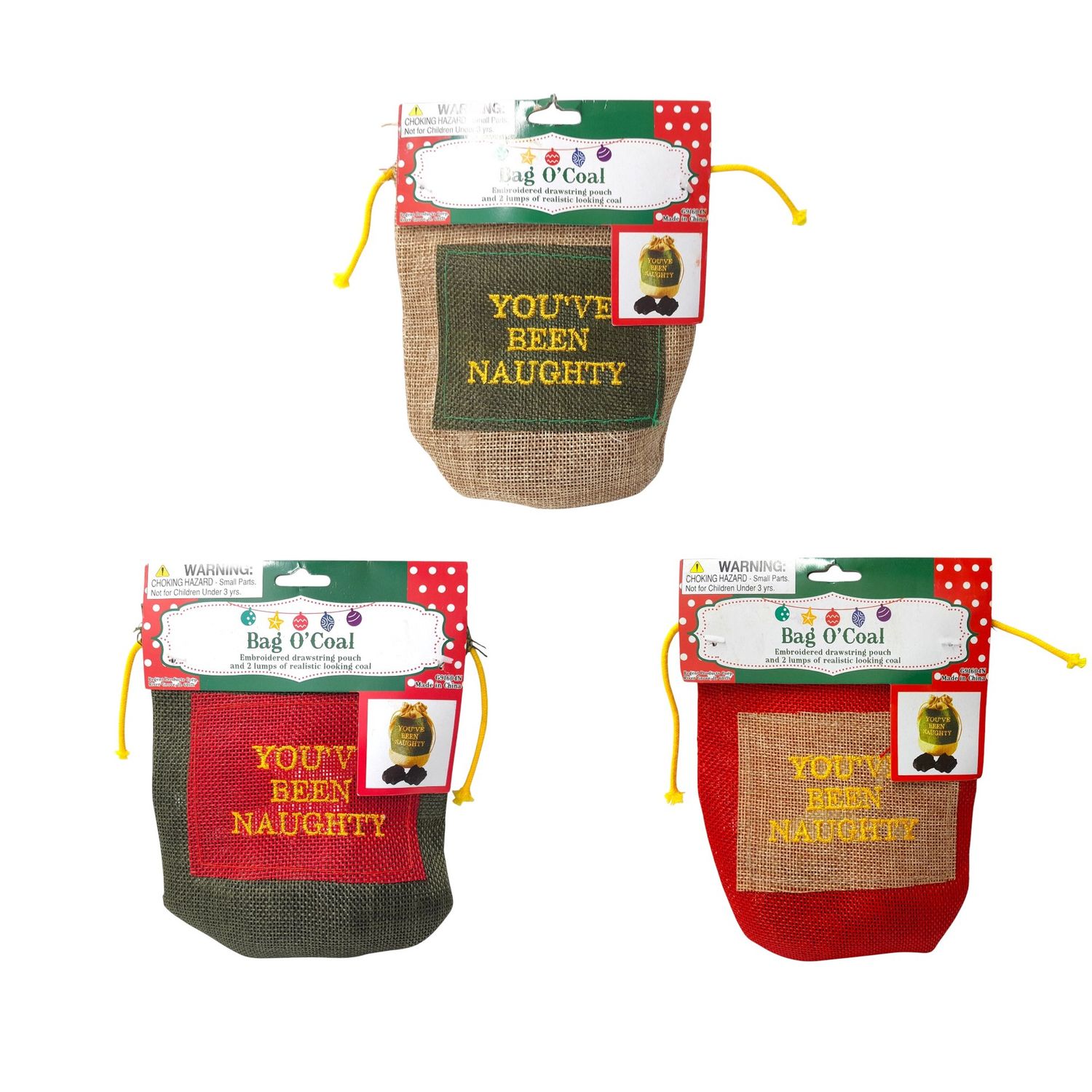 4.5&quot;x6&quot; Velvet/Burlap Drawstring Pouch w/2 Lumps Of Coal Assorted