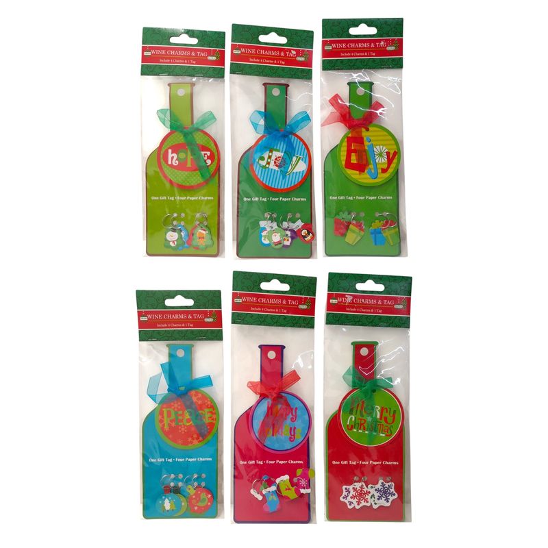 Christmas Bottle Neck Hangers or Wine Charms &amp; Tag Assorted (1 Pack)
