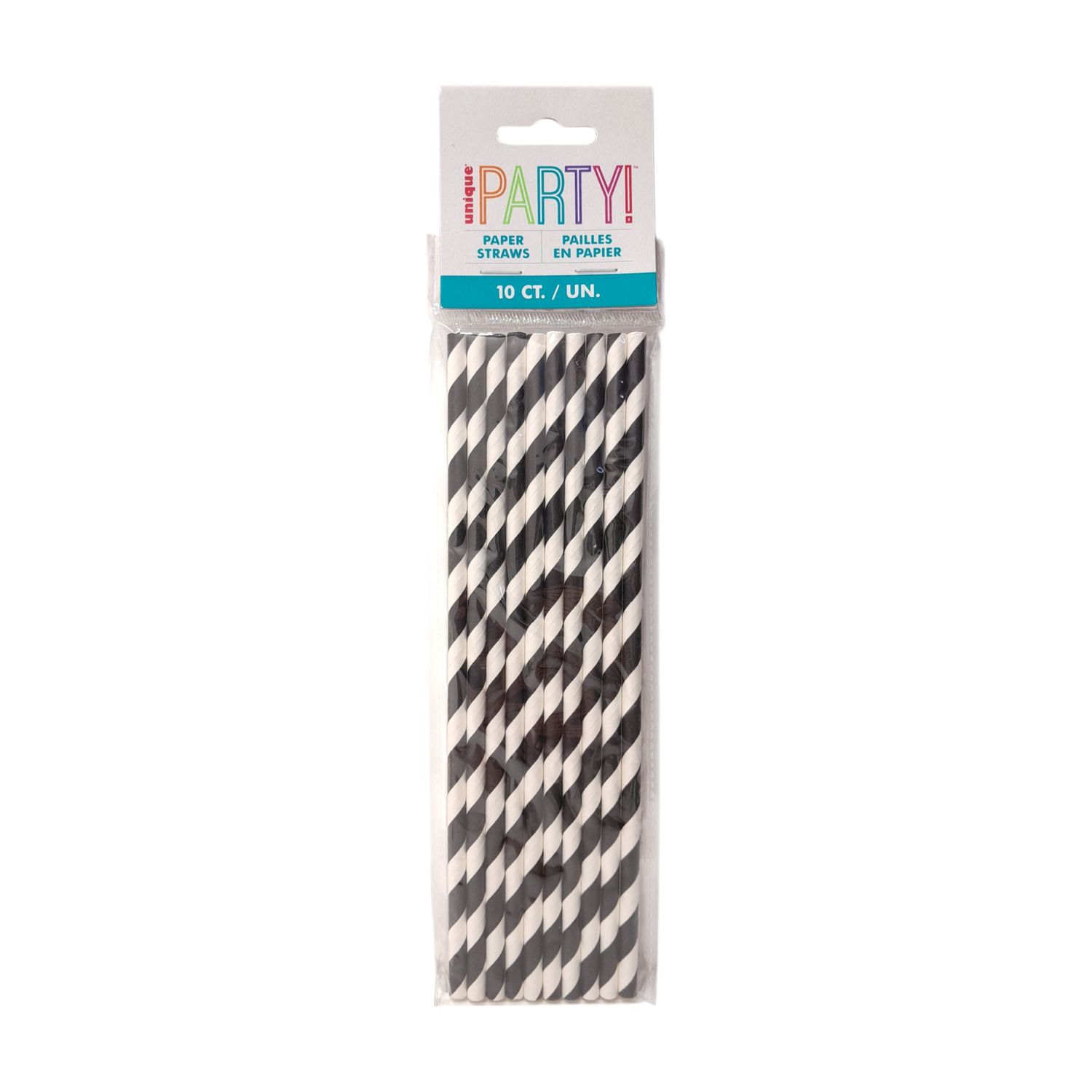 8.25" Striped Paper Straws 10pc Black/White