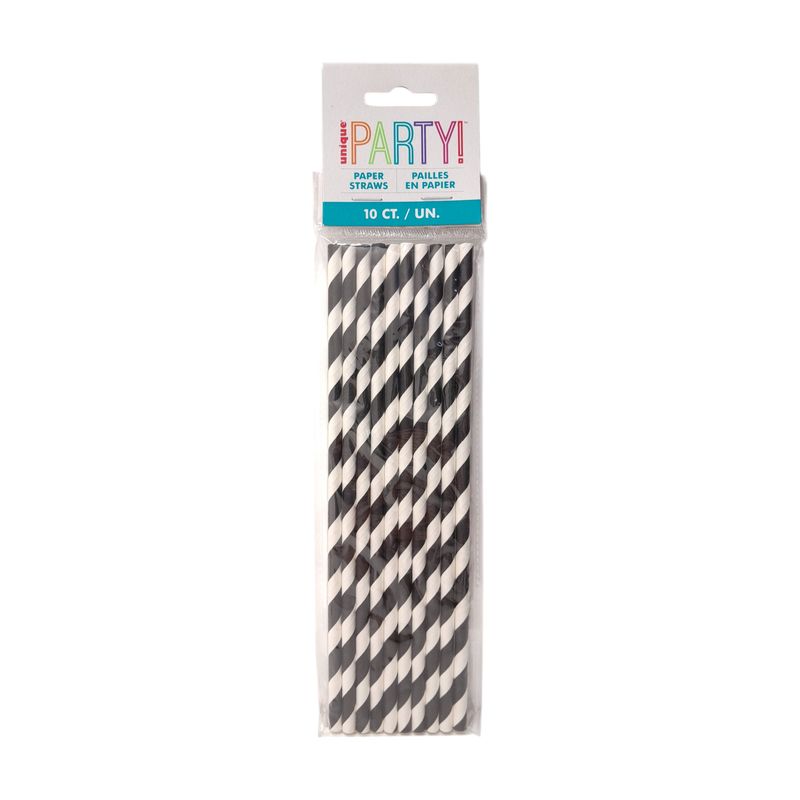 10pc 8.25&quot; Striped Paper Straws Black/White