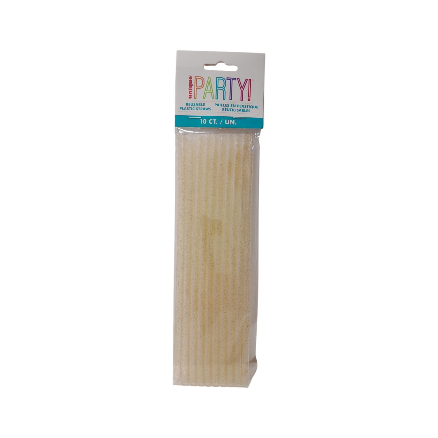 9" Plastic Reusable Straws 10pc Glitter Gold