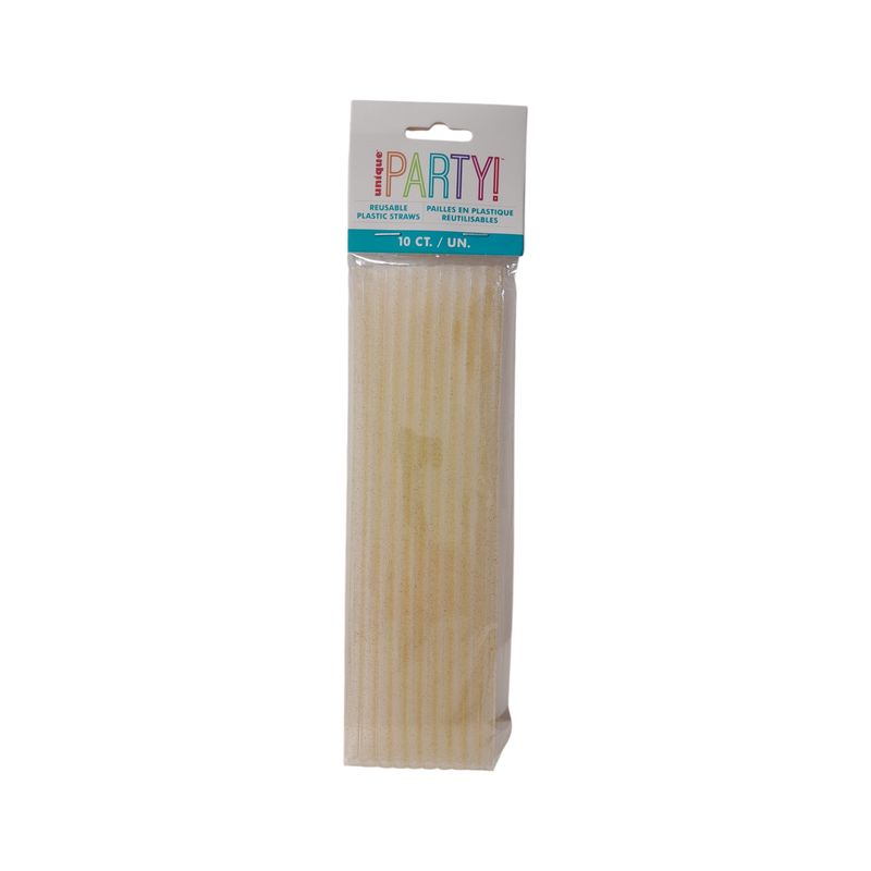 10pc 9&quot; Plastic Reusable Straws Glitter Gold