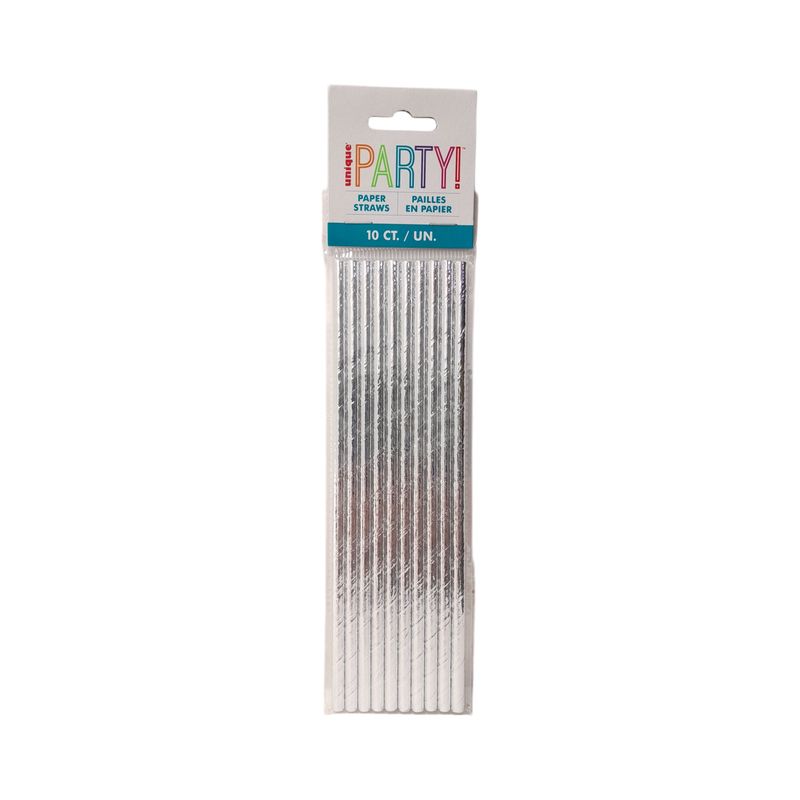 10pc 8.25&quot; Silver Foil Paper Straws