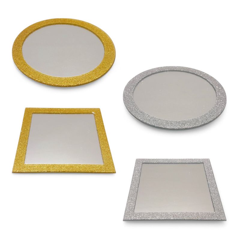 4.5&quot; Candle Plate Mirror w/Glitter Trim Assorted