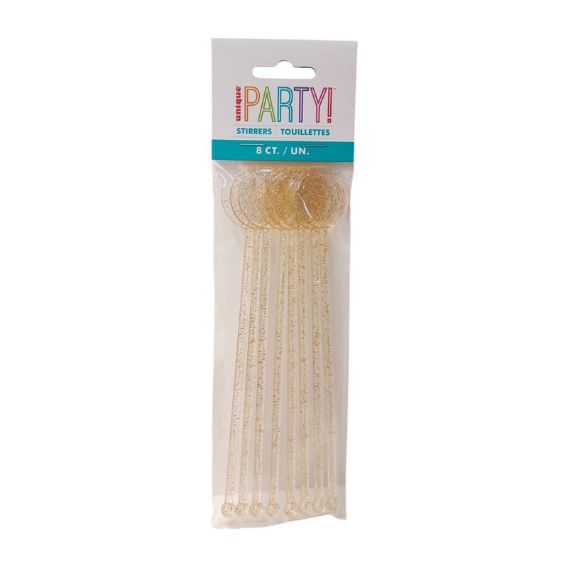 8pc 6.75&quot; Cocktail Stirrers Clear/Gold Glitter