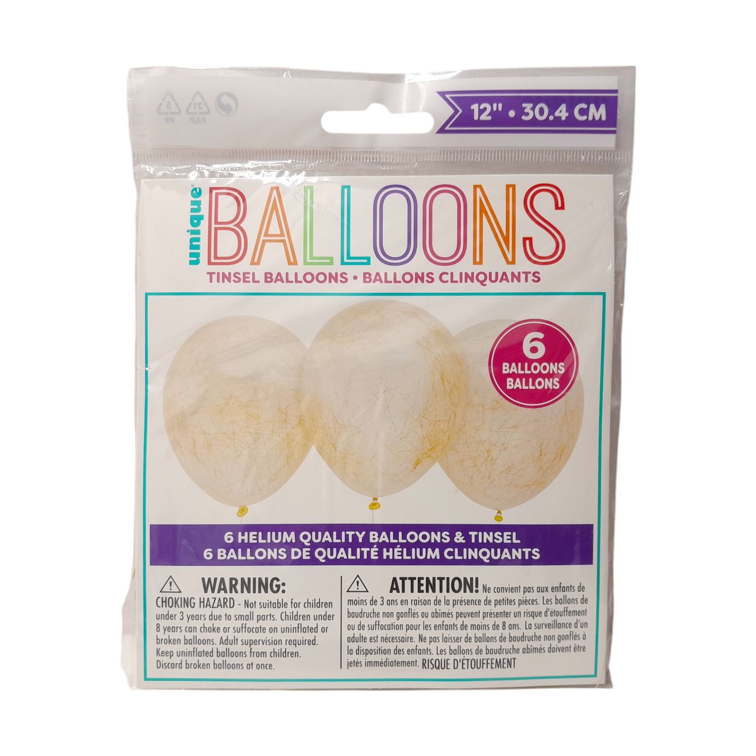 6pc 12&quot; Clear Balloon With Gold Tinsel