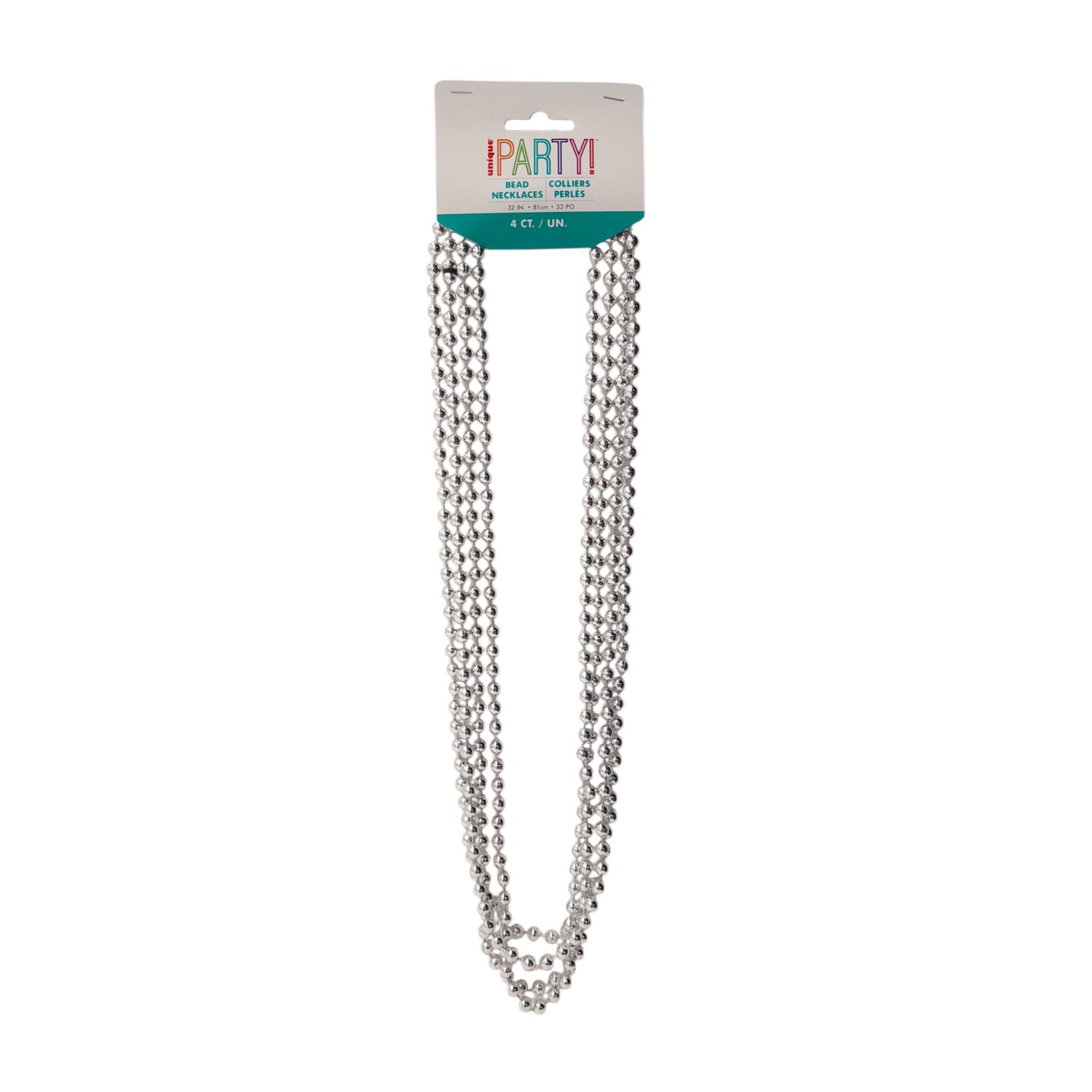 4pc 32&quot; Plastic Metallic Bead Necklace Silver