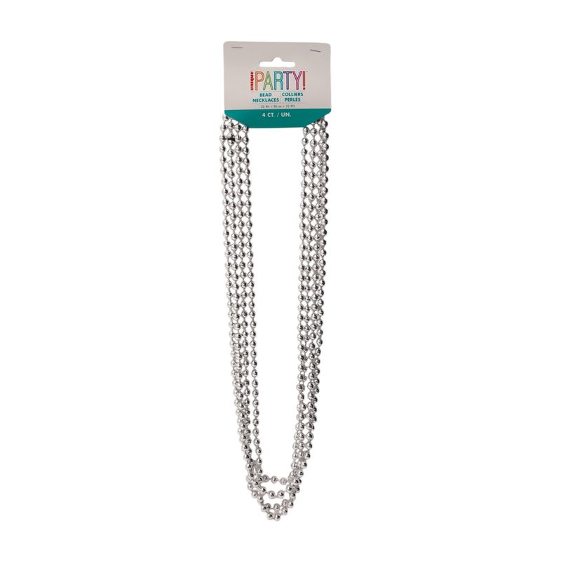 4pc 32&quot; Plastic Metallic Bead Necklace Silver