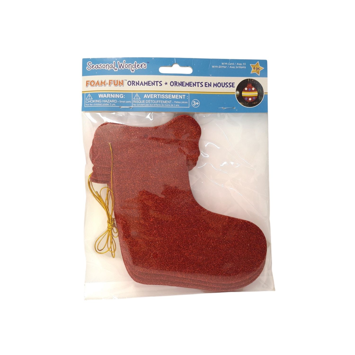 6" Glitter Fun Foam Stocking Ornaments Red