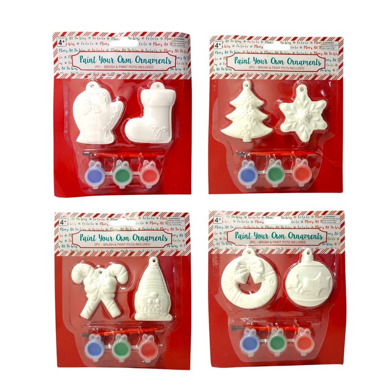 2pc 2&quot;x2.5&quot; Plaster Christmas Ornament Painting Kit Assorted