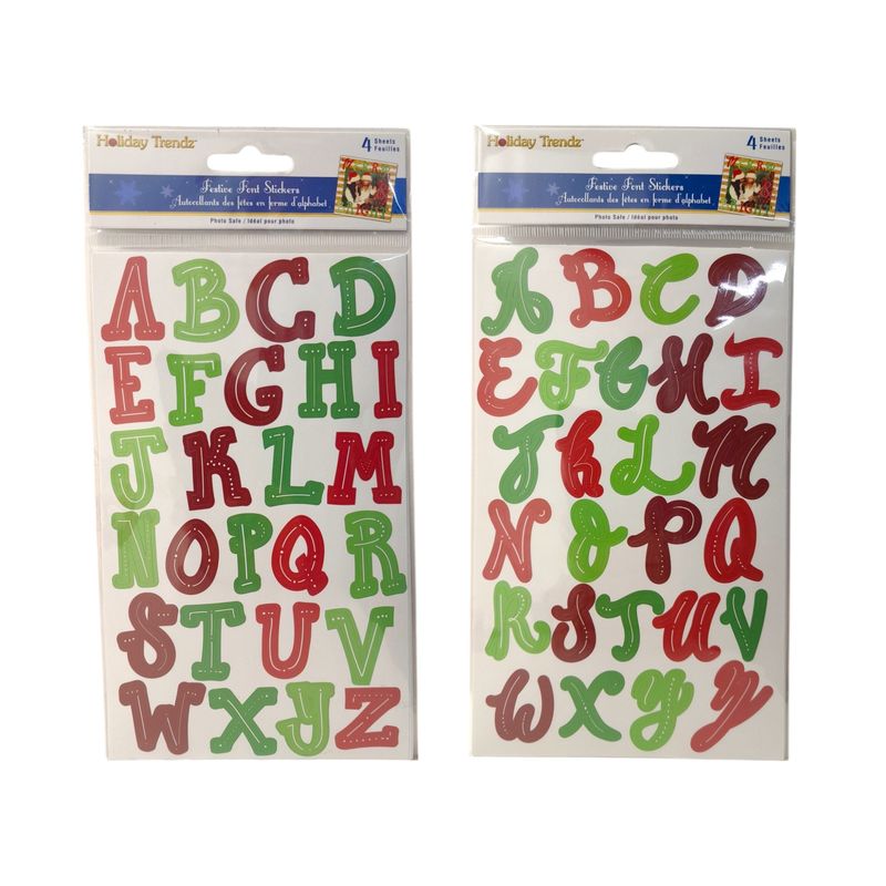 4 Sheet 1&quot; Letter Festive Font Holiday Stickers Red/Green Assorted