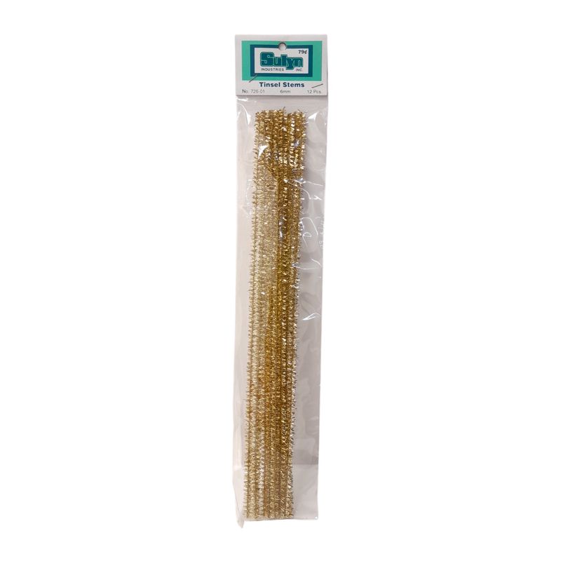 12pc 12&quot; 6mm Tinsel Chenille Stems Gold