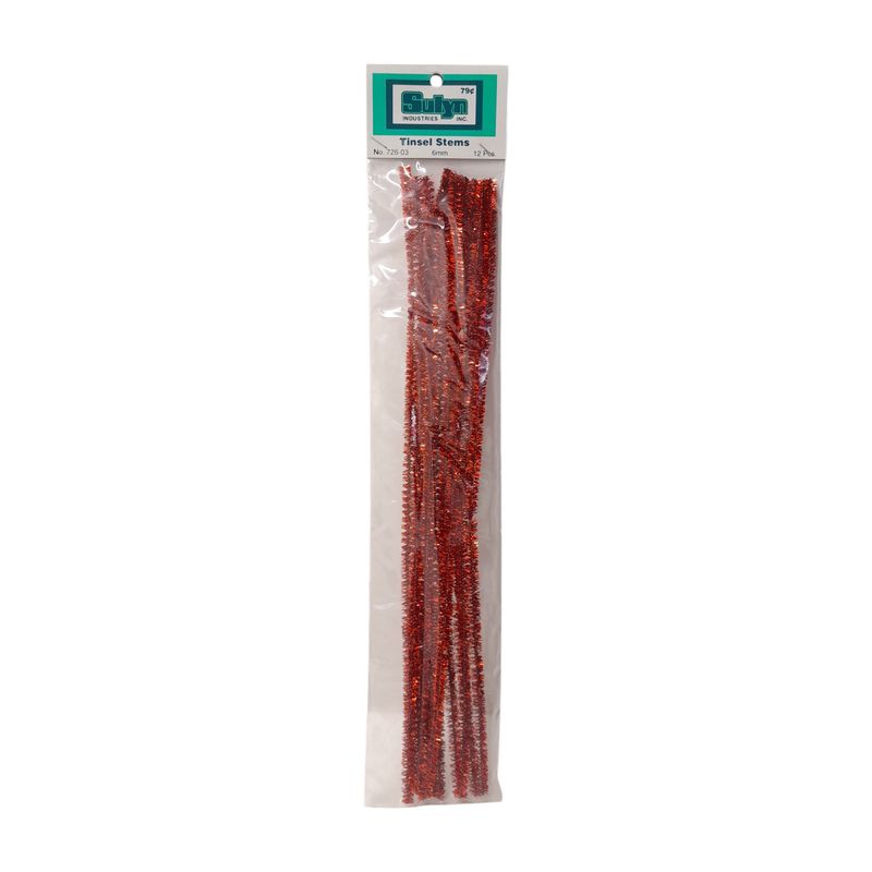 12pc 12&quot; 6mm Tinsel Chenille Stems Red