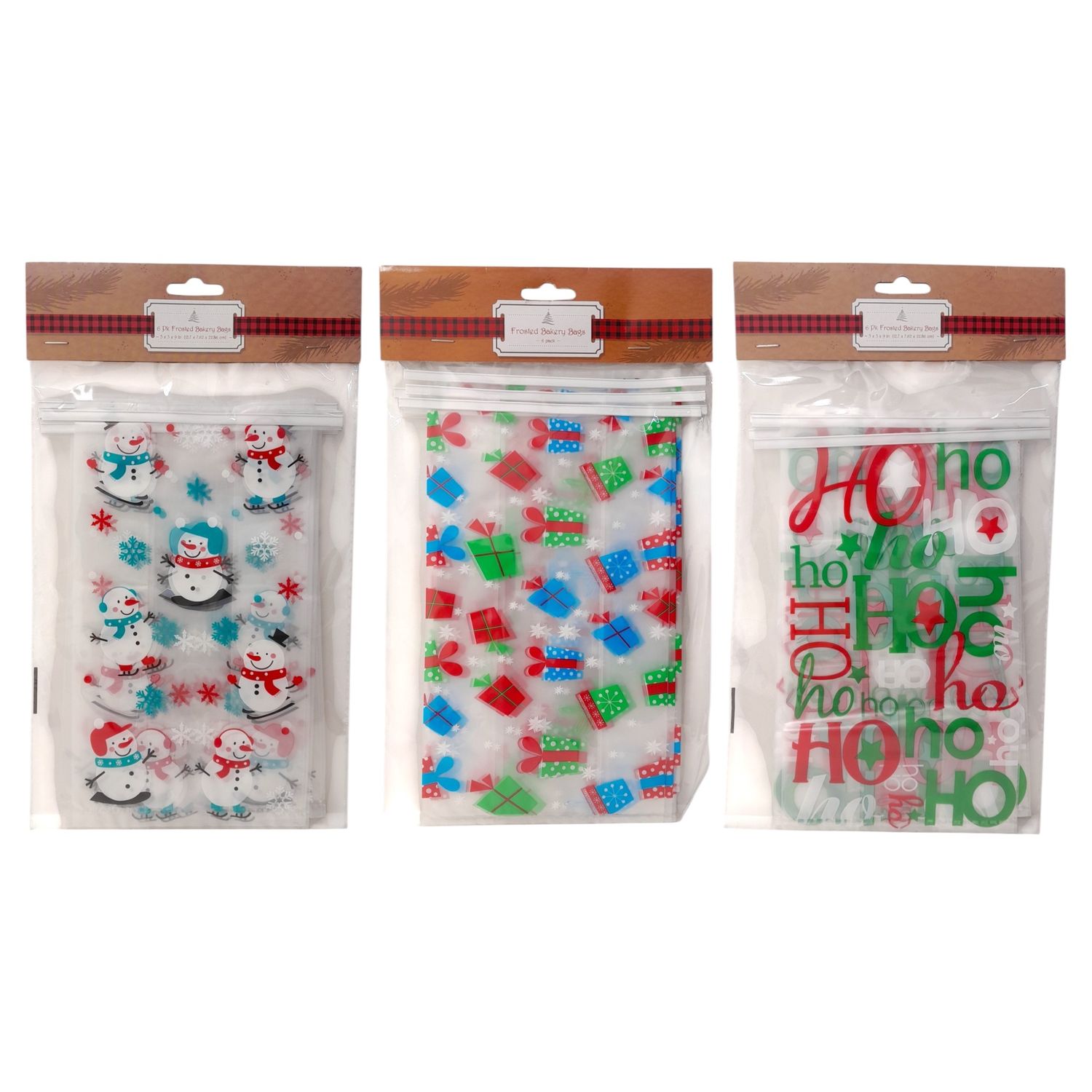 6pc 5&quot;x9&quot;x3&quot; Sealable Frosted Christmas Bakery Bags Assorted