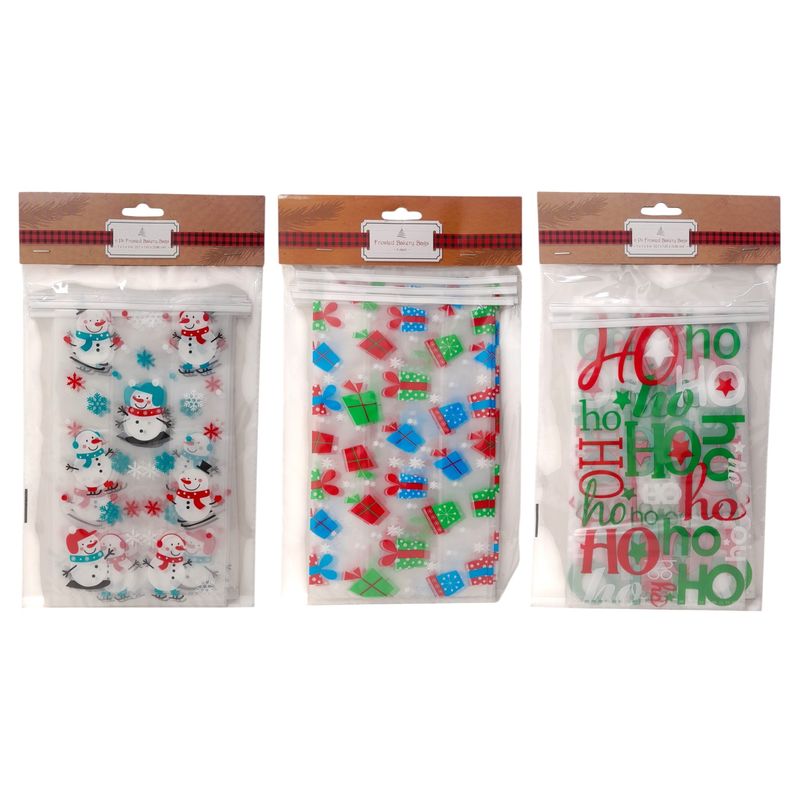 6pc 5&quot;x9&quot;x3&quot; Sealable Frosted Christmas Bakery Bags Assorted