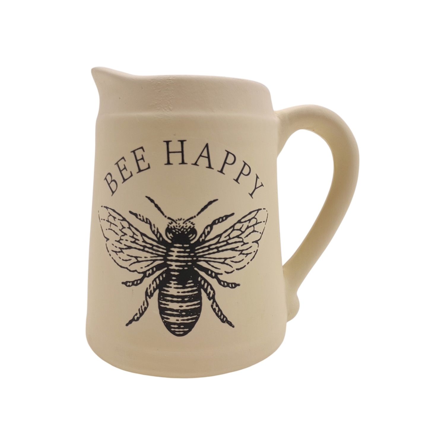 4.6&quot;x6&quot; Ceramic Pitcher &quot;Bee Happy&quot; Cream/Black