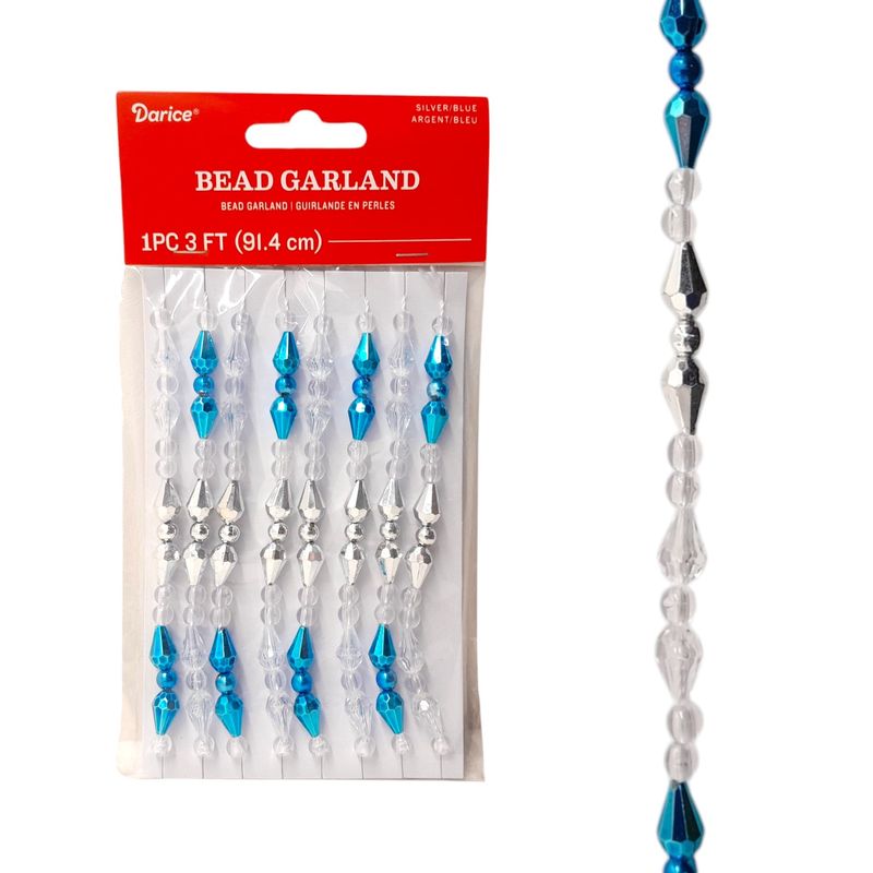 3' Plastic Bead Garland Light Blue/Clear/Silver
