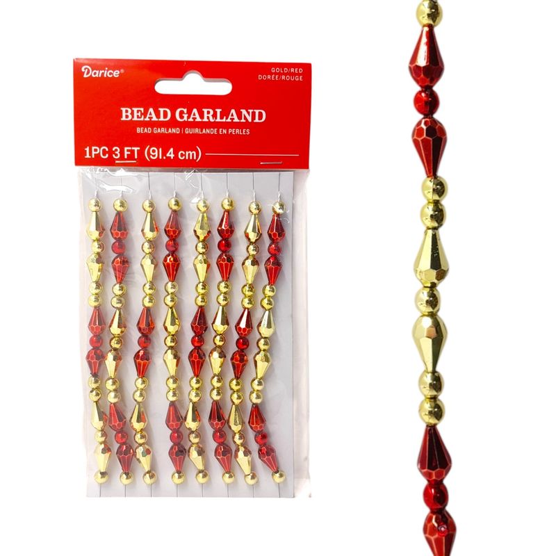 3' Plastic Bead Garland Red/Gold